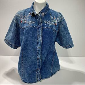 Vintage 80's Pretty Bleu Brand Jean Shirt Embellished L